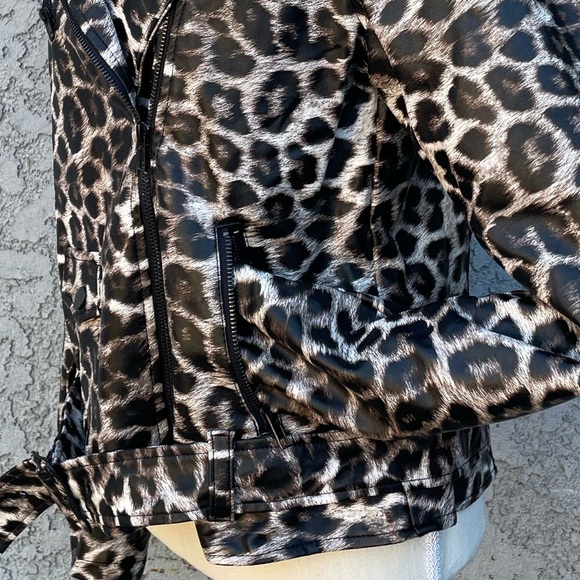 Pleather Jacket Animal Print Moto Leopard Medium - Picture 9 of 13